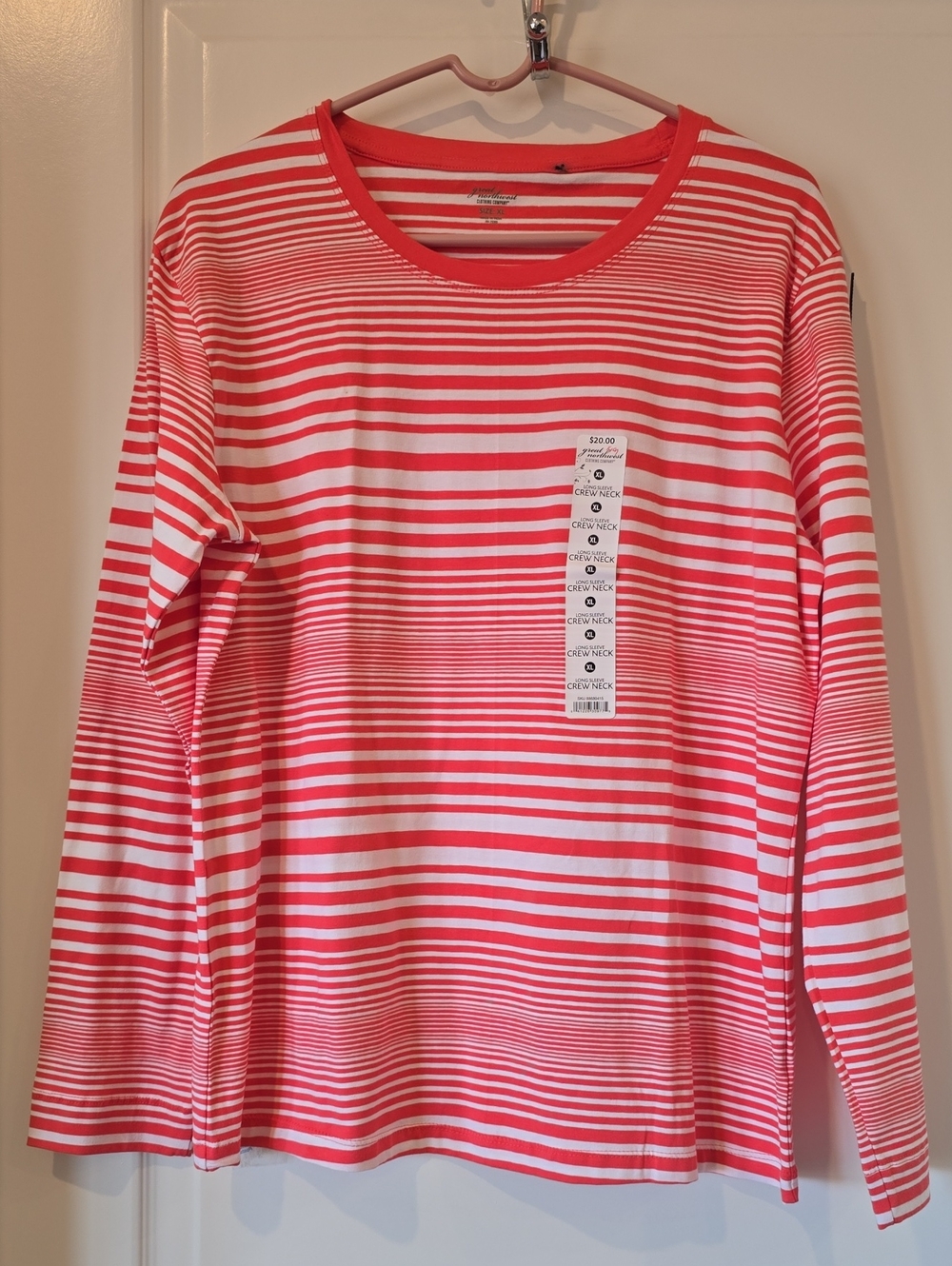 Great Northwest Clothing Company Coral & White Striped Crewneck Top